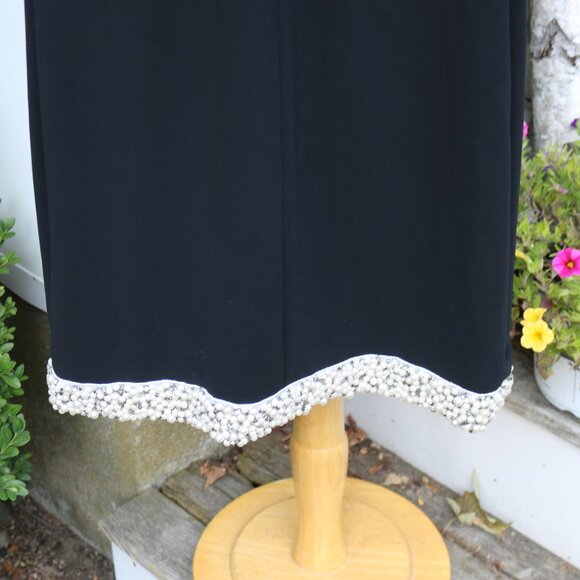 Rachel Zoe Black Pearl Trim Pleated Keyhole Neck Cap Sleeve Sheath  Dress Sz 6 - Picture 4 of 7
